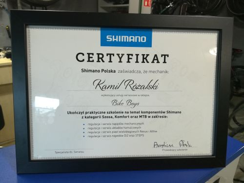 certyfikat shimano